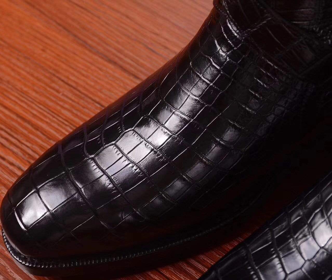 Crocodile Shoes Mens Crocodile Leather Side Zipper Double Crossed Strap Boots