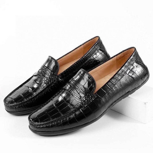 Crocodile Shoes Crocodile Leather Slip On Loafer Shoes Black