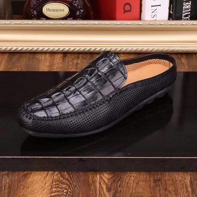 Crocodile Shoes Crocodile Leather Slipper Mule, Slip on Indoor, Backopen Slipper,Hollow Slippers