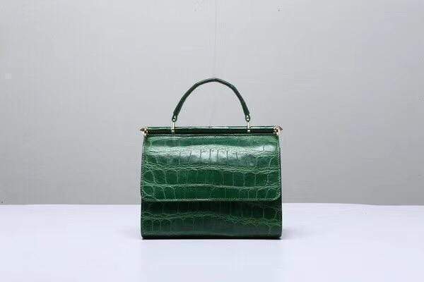 Crocodile Leather Top Handle Bag Dark Green