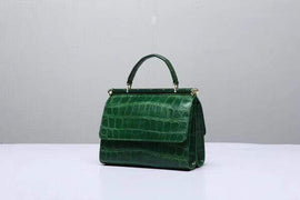 Crocodile Leather Top Handle Bag Dark Green