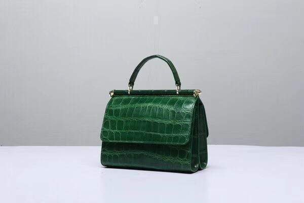 Crocodile Leather Top Handle Bag Dark Green