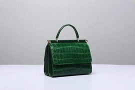 Crocodile Leather Top Handle Bag Dark Green