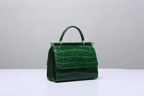 Crocodile Leather Top Handle Bag Dark Green
