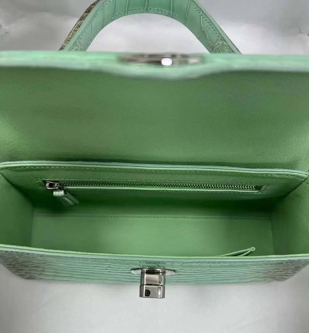 Crocodile Leather Top Handle Cross Body Bag Mini