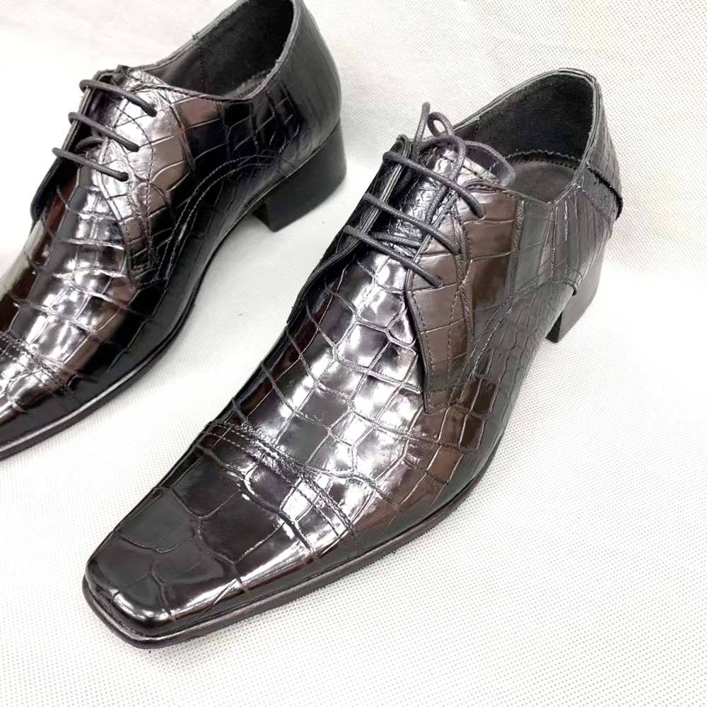 Crocodile Shoes Mens Crocodile Leather Duckbill Toe Cap Lace Up Dress Shoes