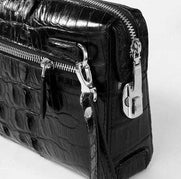 Crocodile Skin Leather Business Code Lock Wallet With Wrist Strap Silver