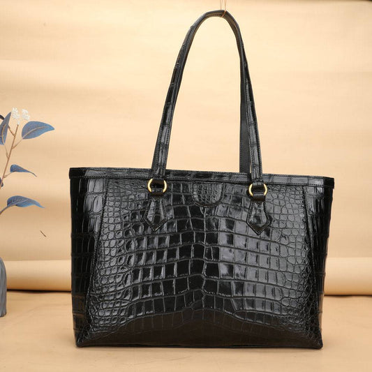 Crocodile Skin Leather Large Shopper Tote Bag