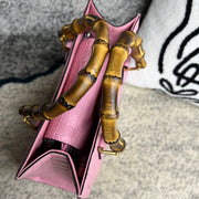 Crocodile Skin Leather Shoulder Crossbody Bag With Bamboo Handle Pink