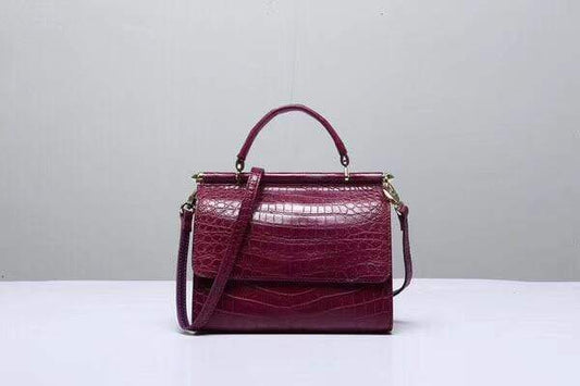 Crocodile Top Handle Bag Wine Red