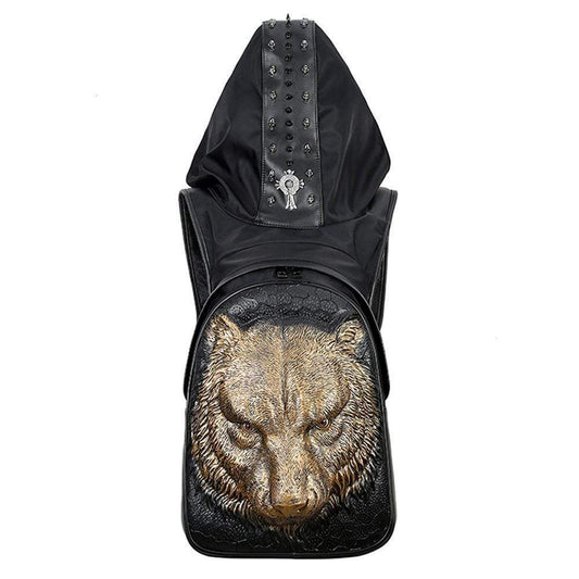 Fashion Punk Rivets Waterproof 3D Tiger Head Backpack Laptop Computer Knapsack With Hat