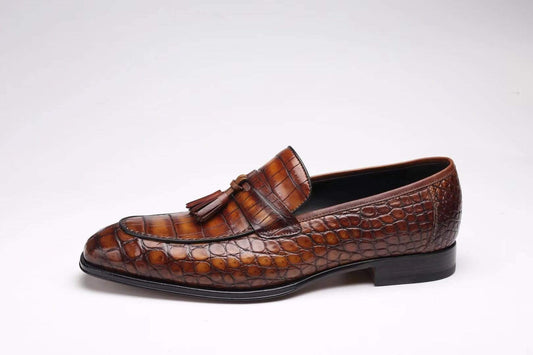 Crocodile Shoes Genuine Crocodile Skin Slip-on Loafer With Derby Style Dress Shoes For Men
