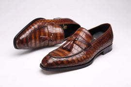 Crocodile Shoes Genuine Crocodile Skin Slip-on Loafer With Derby Style Dress Shoes For Men