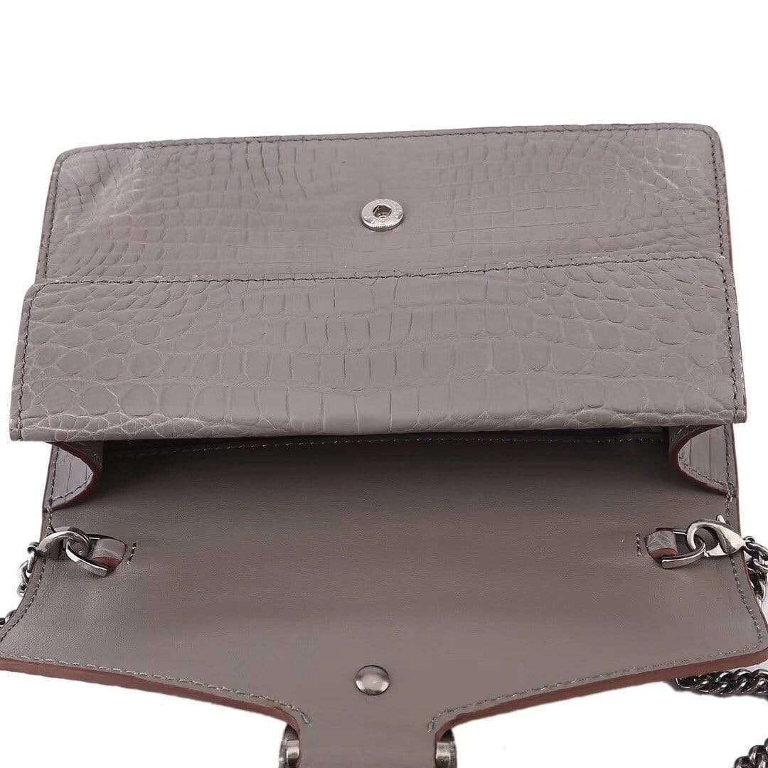 Genuine Crocodile Leather Flap Cross body Messenger Mini Chain Bag Grey