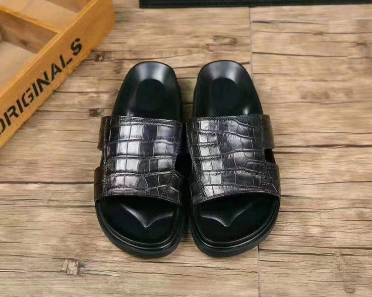 Genuine Crocodile Belly Leather Mens Slipper