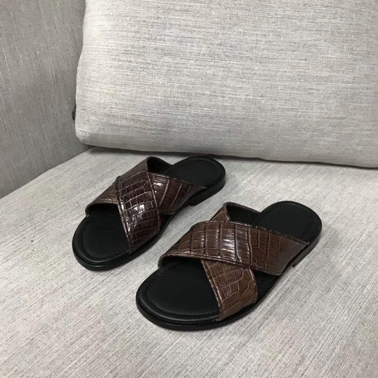 Preorder Crocodile Skin Leather Slippers,Genuine Nubuck Crocodile Belly Skin Leather Slippers