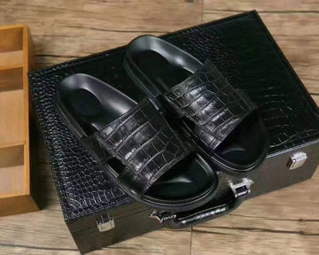 Genuine Crocodile Belly Leather Mens Slipper