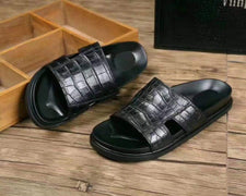 Genuine Crocodile Belly Leather Mens Slipper