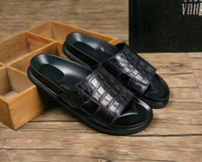 Genuine Crocodile Belly Leather Mens Slipper