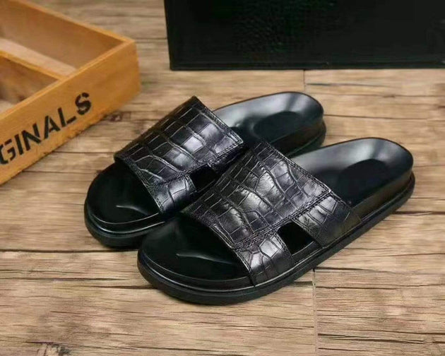 Genuine Crocodile Belly Leather Mens Slipper