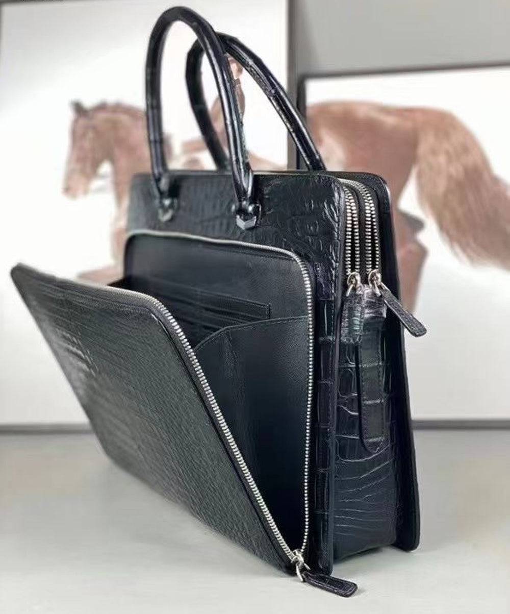 Genuine crocodile Leather Business Laptop Business Bag Black