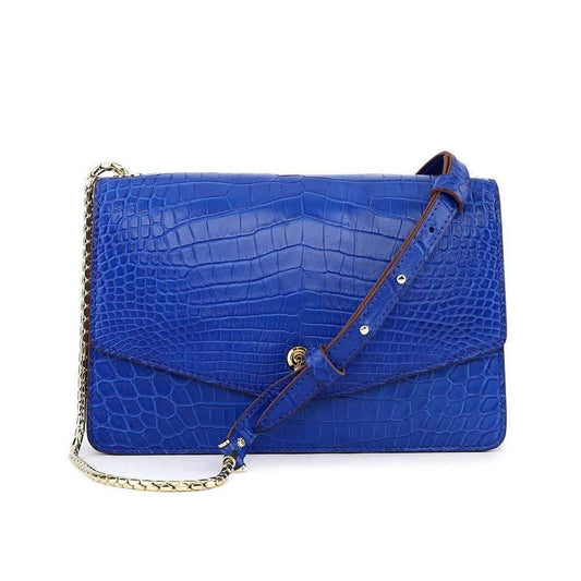 Genuine Crocodile Leather Cross Body Messenger Flap Shoulder Bag Royal Blue