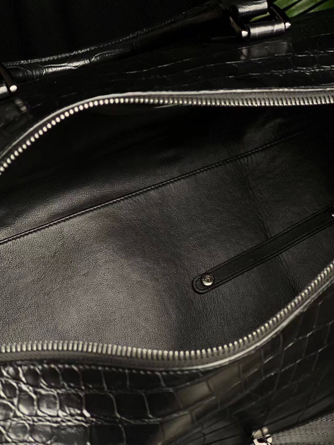 Genuine Crocodile Leather Extra Large Travel Duffel Boston Bag Black