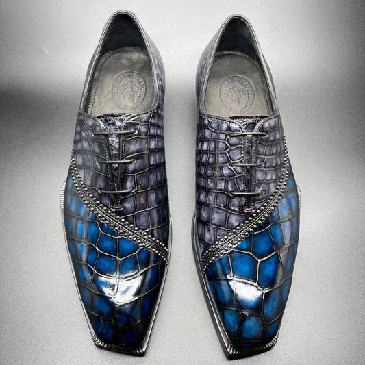 Crocodile Shoes Genuine Crocodile Leather Mens Lace up Dress Shoes Hand Painted Vintage Multi Color
