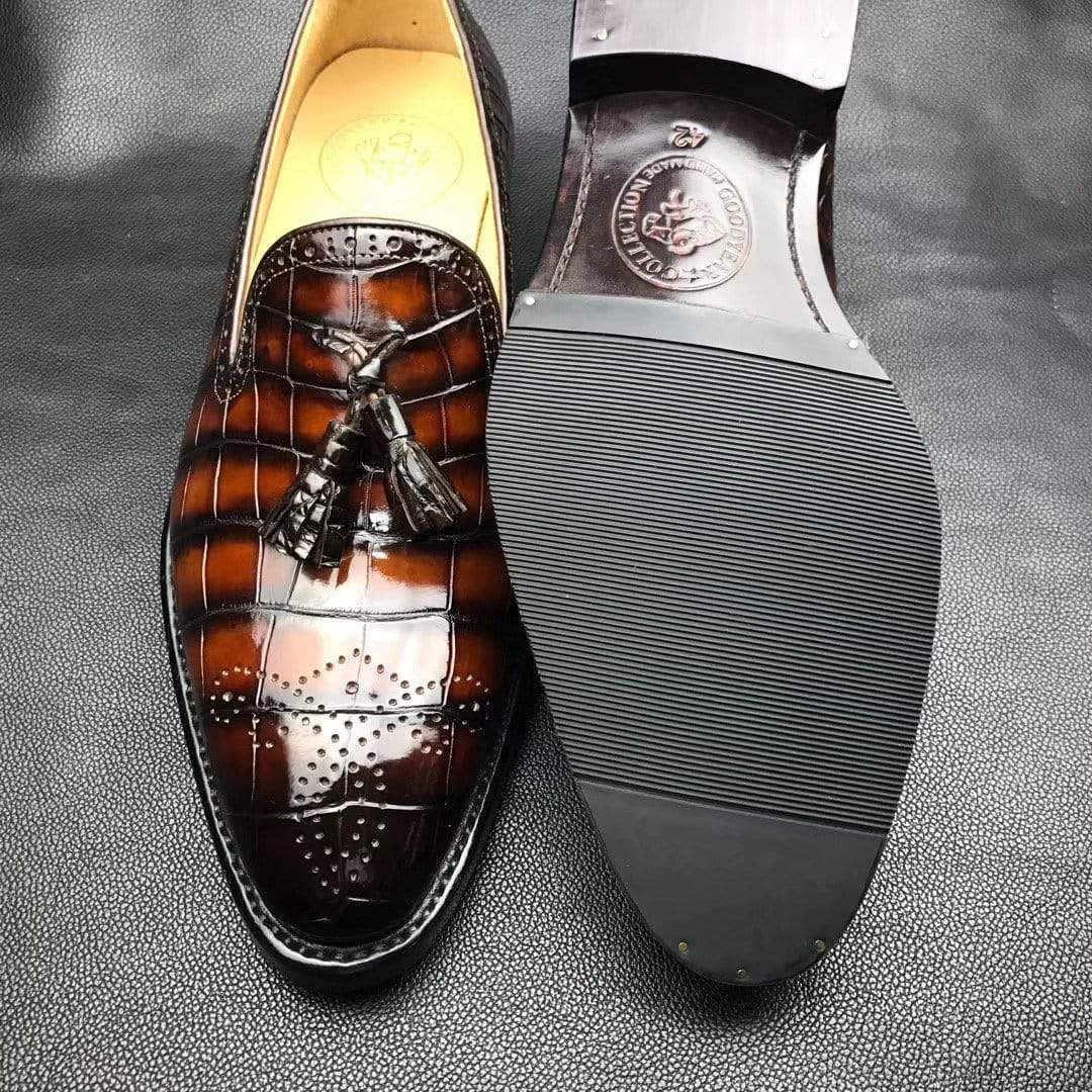 Crocodile Shoes Genuine Crocodile Leather Penny Casual Tassel Loafers Brogue Shoes