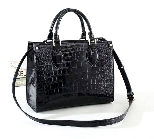 Genuine Crocodile Leather Small Top Handle Bags Black