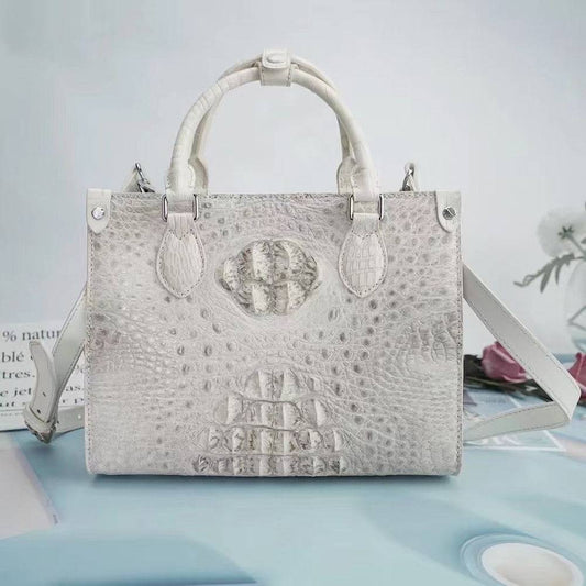 Genuine Crocodile Leather Small Top Handle Bags Himalaya White