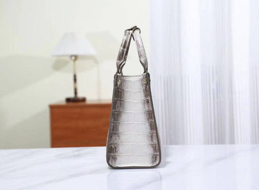 Genuine Crocodile Leather Small Top Handle Bags Himalaya White