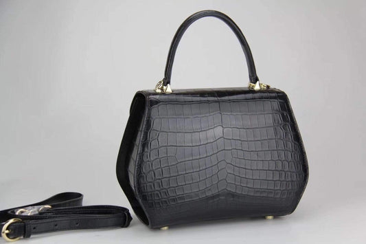Genuine Crocodile Leather Top Handle Cross Body Messenger Bag Black