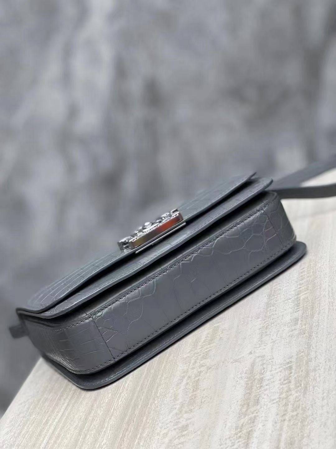 Genuine Crocodile Leather Womens Square Messenger Bag Grey