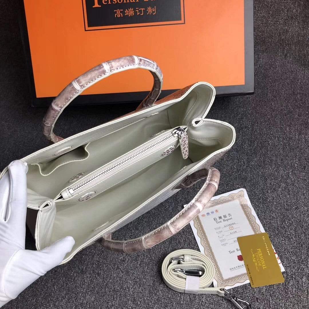 Genuine Crocodile Leather Womens Tote Shoulder Bag Himalaya White 30cm