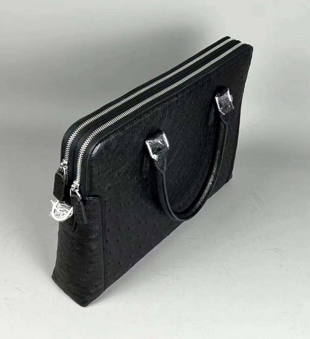 Genuine Ostrich Leather Laptop Briefcase Black