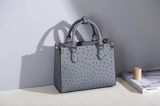 Genuine Ostrich Skin Leather Small Top Handle Bag