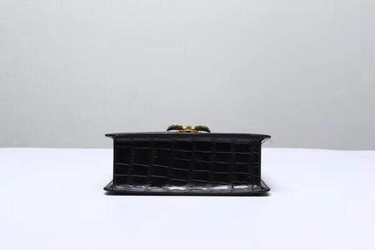 Genuine Crocodile Belly Leather Top Handle Cross Body Bag Black