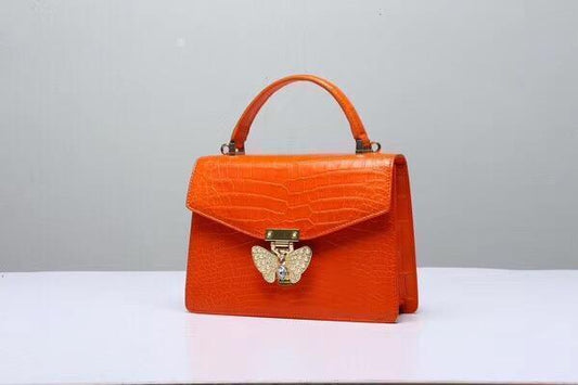 Genuine Crocodile Leather Top Handle Cross Body Bag Orange