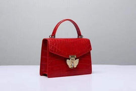 Genuine Crocodile Leather Top Handle Cross Body Bag Red