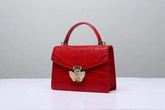 Genuine Crocodile Leather Top Handle Cross Body Bag Red