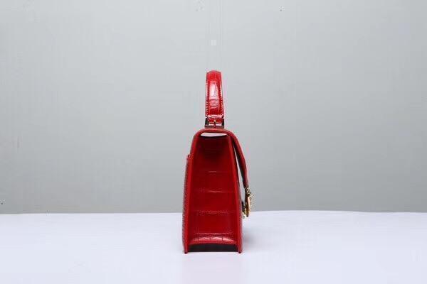 Genuine Crocodile Leather Top Handle Cross Body Bag Red