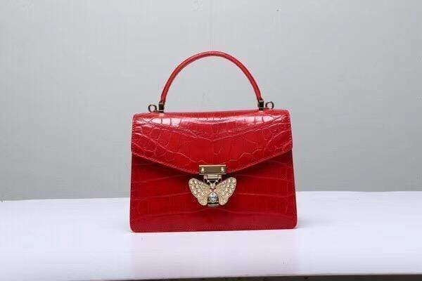 Genuine Crocodile Leather Top Handle Cross Body Bag Red