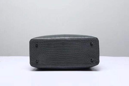 Genuine Crocodile Leather Top Handle Tote With Crossbody Strap Grey