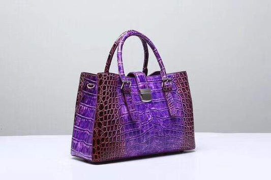 Genuine Crocodile Leather Top Handle Tote Shoulder Bag Vintage Purple