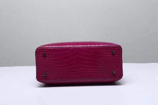 Genuine Crocodile Leather Top Handle Tote Shoulder Bag Wine Red