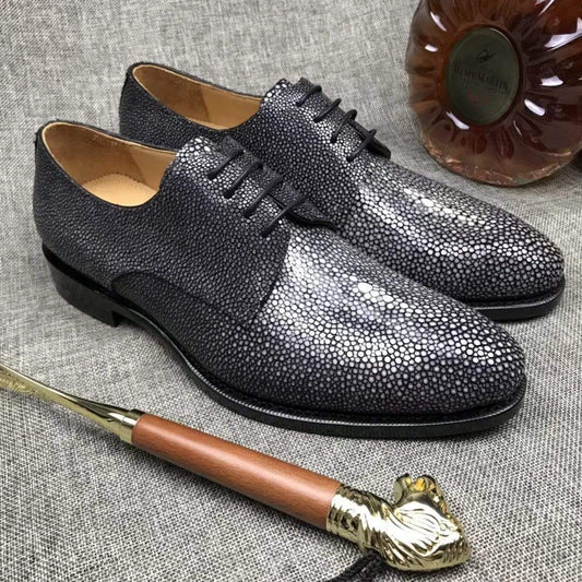 Crocodile Shoes Gray Lizard Leather Lace-Up Shoes For Men