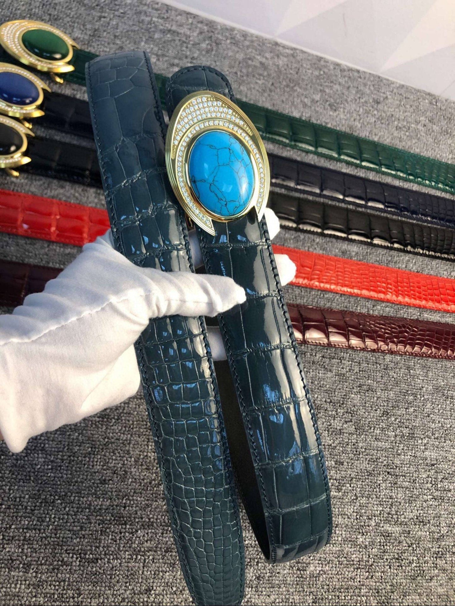 High Shiny Beaded Nile Crocodile Skin Leather Belt