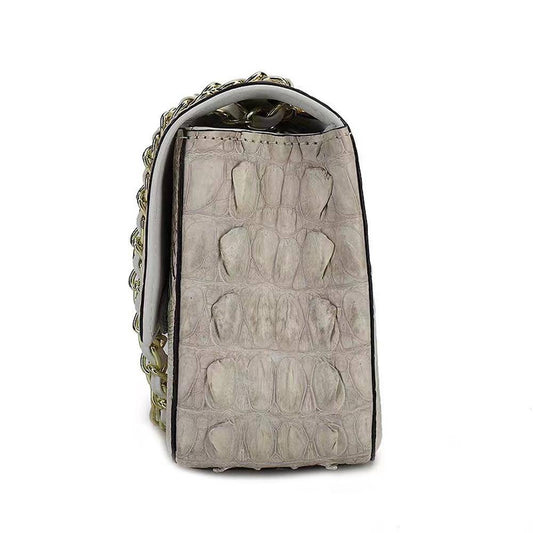 Himalaya White Crocodile Leather Flap Chain Shoulder Bag