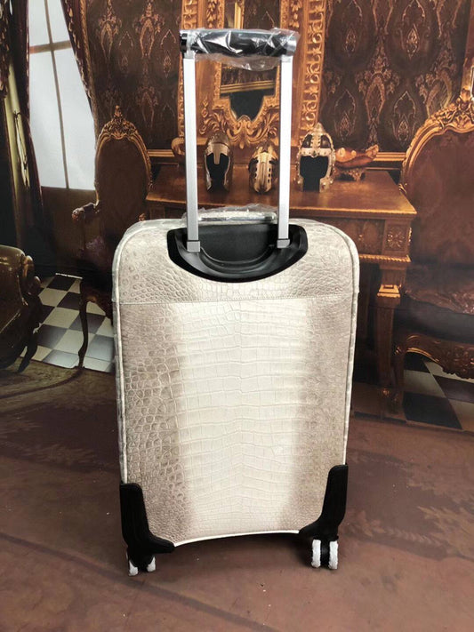 Himalaya White Crocodile Skin Leather luggage /Roll Aboard Suitcase Weekend/Travel Bag Trolley Case Universal Wheels 20-Inch